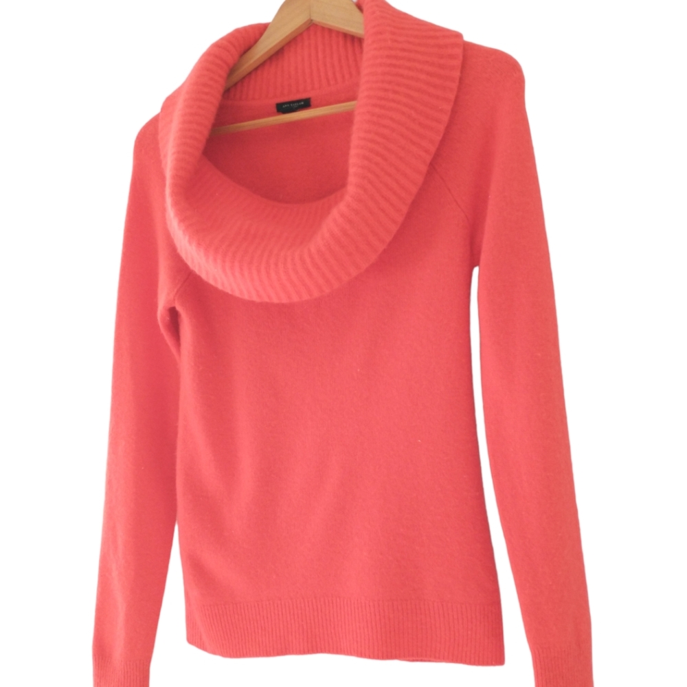 Ann Taylor red/orange merino wool blend cowl neck sweater size medium